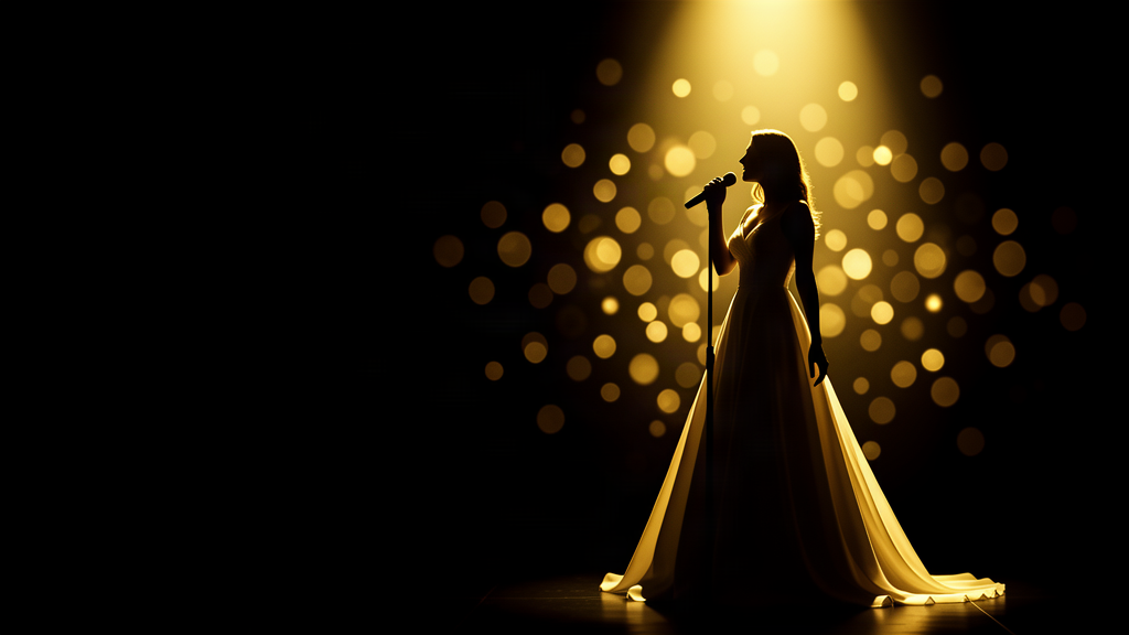 Mirella Queen performing on stage under golden light